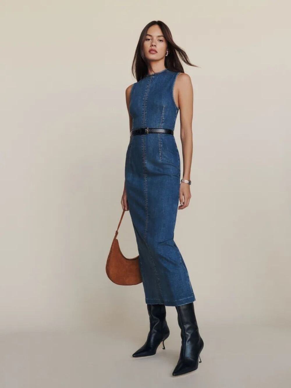 Reformation Kendi Denim Midi Dress Dark Wash Size 2